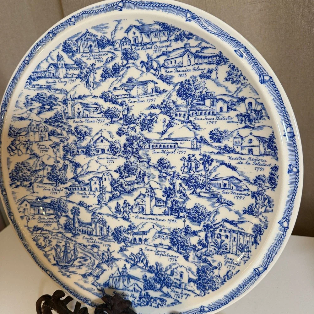 Vernon Kilns El Camino Real California Missions Plate Annette Honeywell Blue